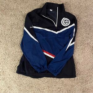 Chicago Cubs Windbreaker Pullover - Blue & Black with White Trim Mens XL